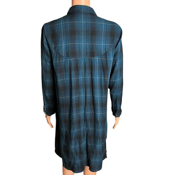 J. Jill Plaid Button-Front Shirt Dress in Teal Blue Long Sleeve Tunic Cabin Core - Picture 3 of 4